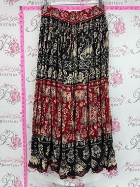 Jessi skirt long maxi Bohemian Red & Black Floral Tiered Maxi Skirt